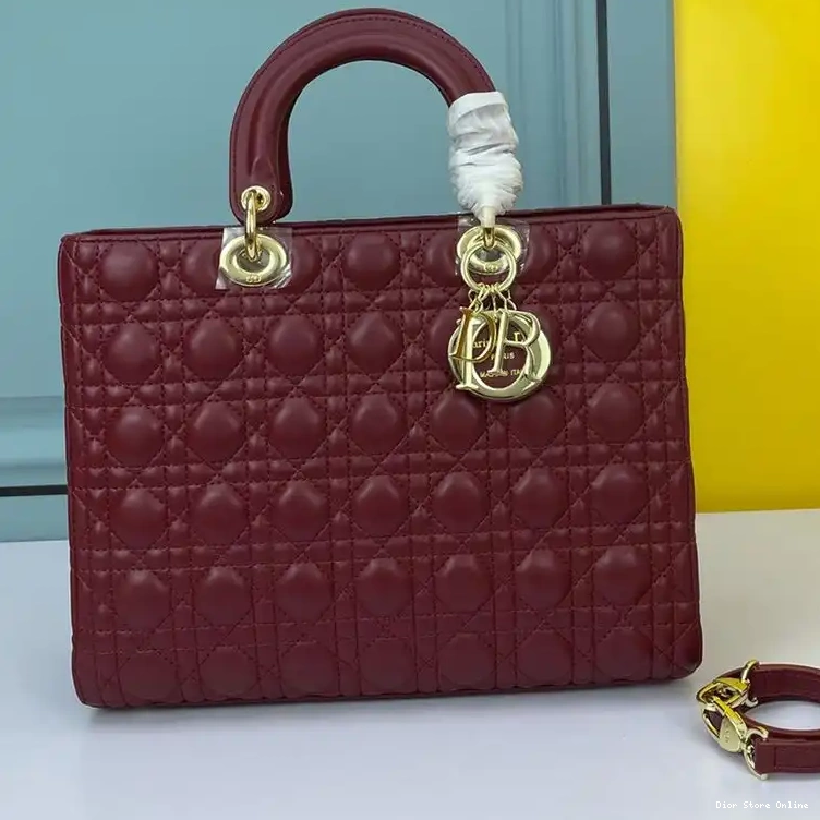 Large Cannage Burgundy Bag Lambskin Lady Dior Gold 0503 Hot Sale